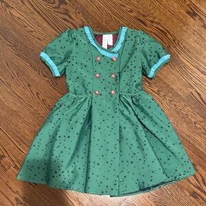 Matilda Jane Green Star Pattern Dress with Blue Trim